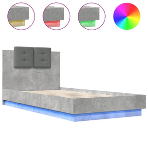 Bettgestell mit LED Betongrau 75x190 cm