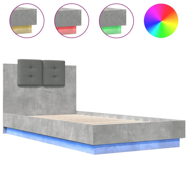 Bettgestell mit LED Betongrau 75x190 cm