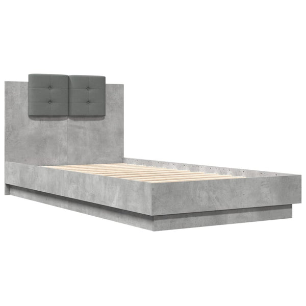 Bettgestell mit LED Betongrau 75x190 cm