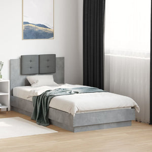 Bettgestell mit LED Betongrau 75x190 cm