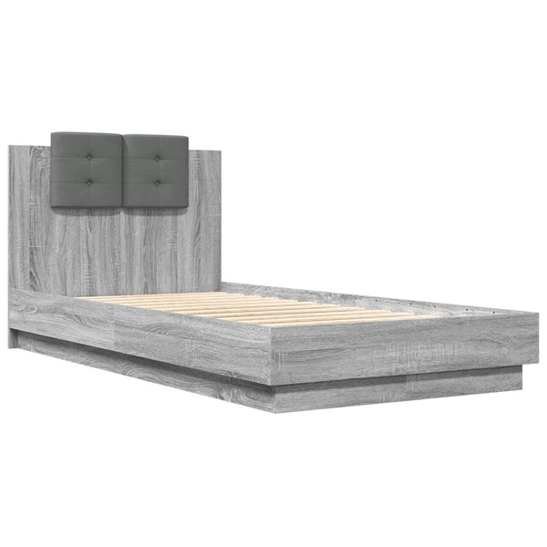 vidaXL Bed Frame with Headboard and LED Lights Grey Sonoma 75x190 cm