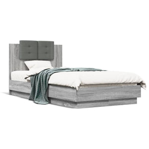 vidaXL Bed Frame with Headboard and LED Lights Grey Sonoma 75x190 cm