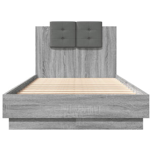 vidaXL Bed Frame with Headboard and LED Lights Grey Sonoma 75x190 cm