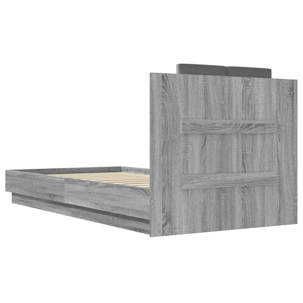 vidaXL Bed Frame with Headboard and LED Lights Grey Sonoma 75x190 cm