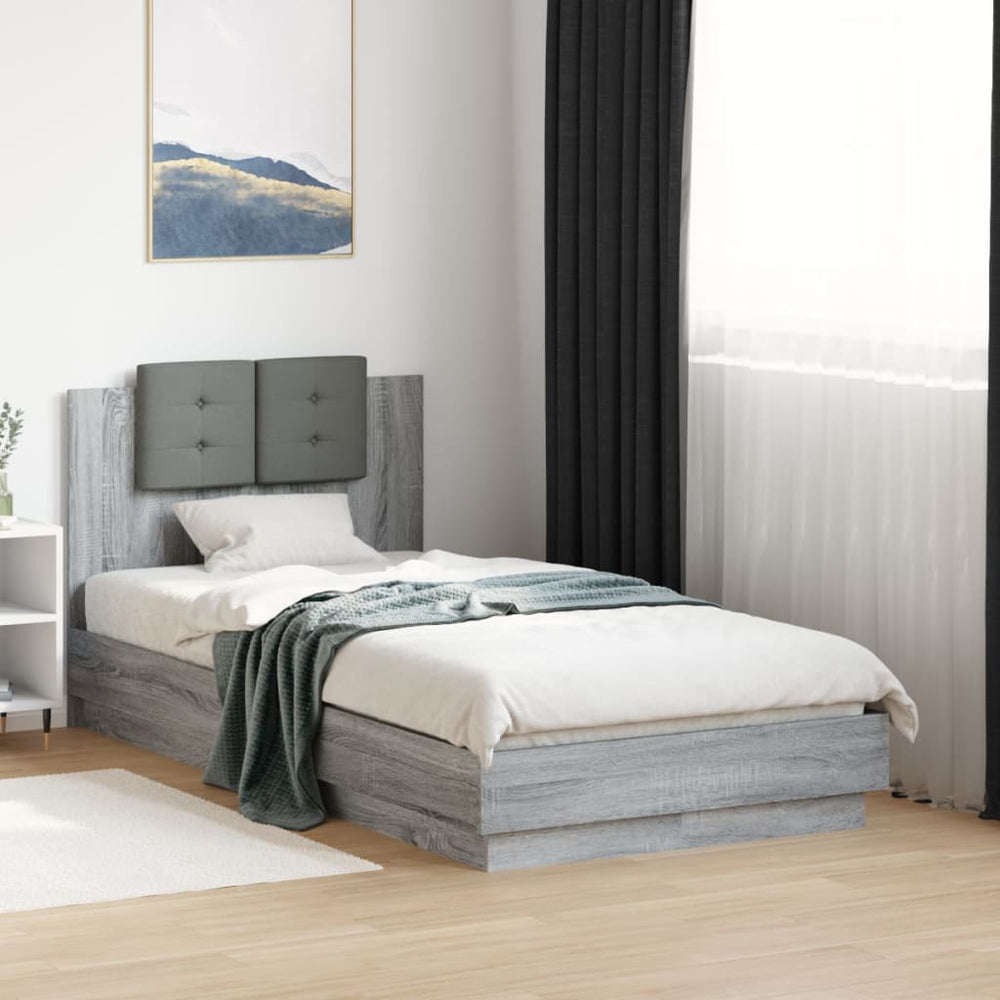 vidaXL Cadre de lit avec tête de lit et lumières LED Gris Sonoma 75x190 cm