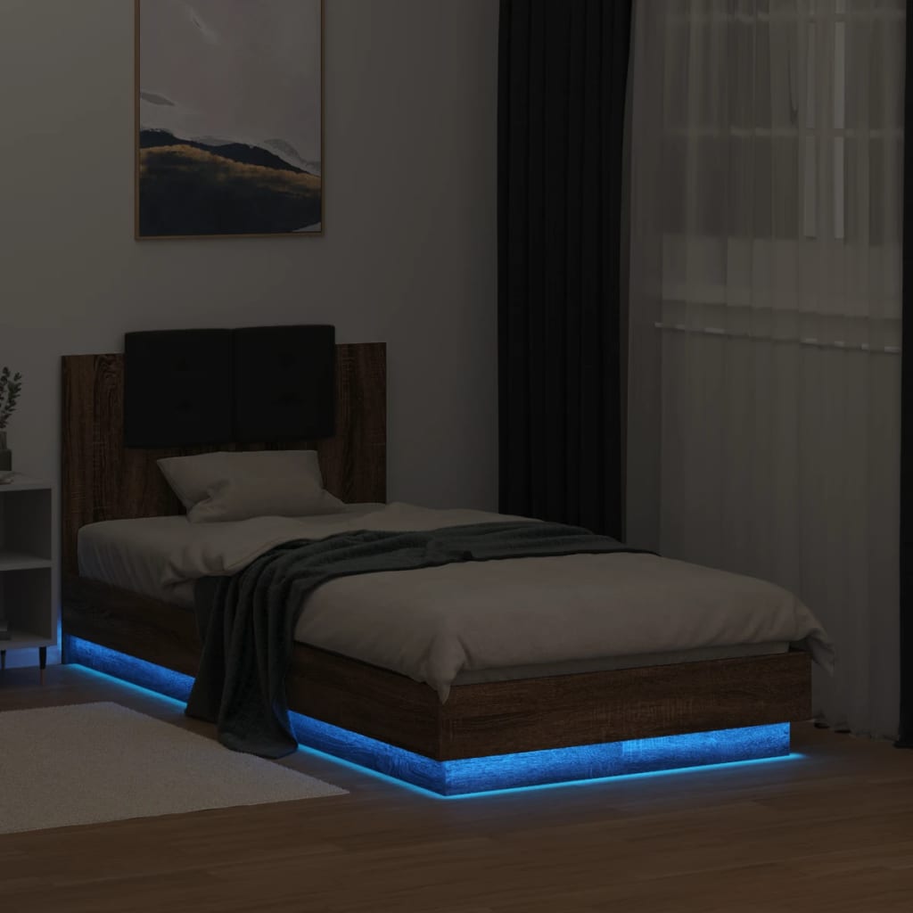 Bettgestell 75x190 cm mit LED Braun Eiche
