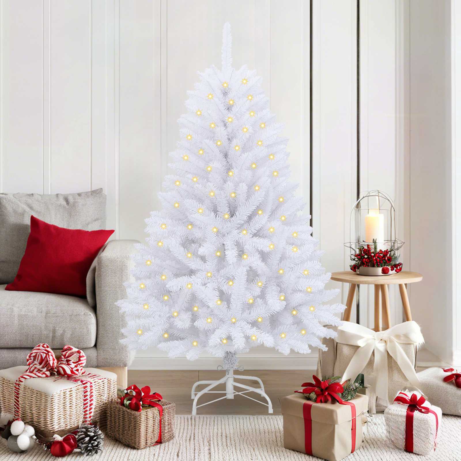 vidaXL Sapin de Noël Artificiel Blanc 150 cm PVC et Métal