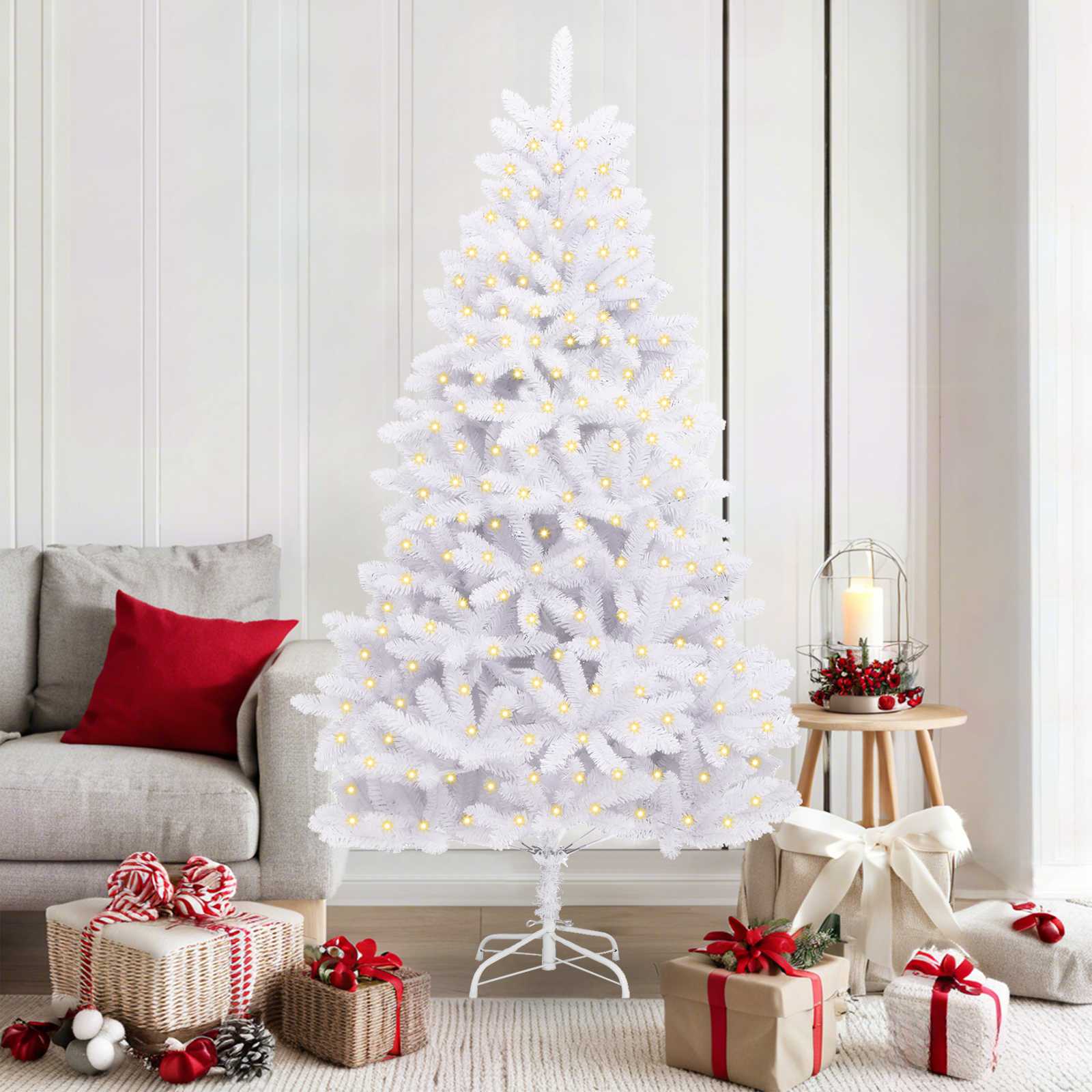 vidaXL Sapin de Noël artificiel blanc 180 cm PVC et métal