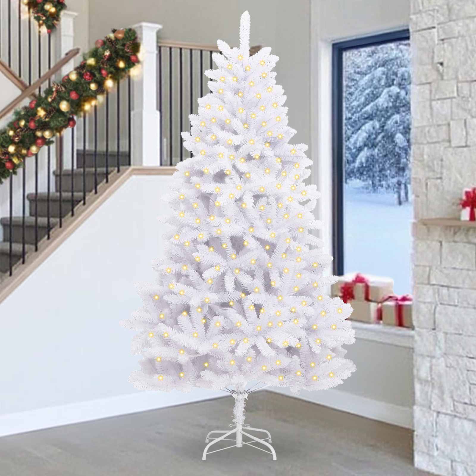 vidaXL Sapin de Noël Artificiel Blanc 270 cm PVC et Métal