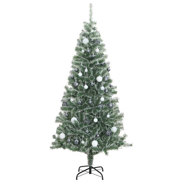 Beschneiter Weihnachtsbaum mit LEDs & Kugeln, 240cm