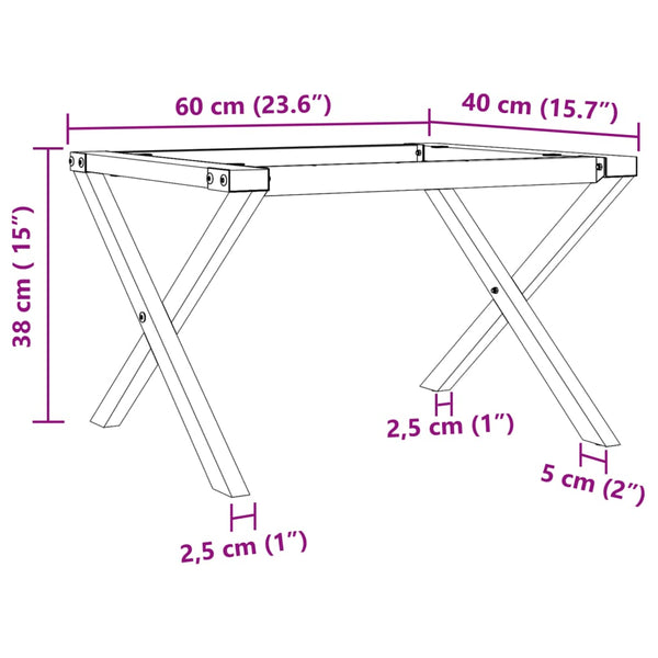 Couchtischgestell X-Form Stahl 60x40x38 cm