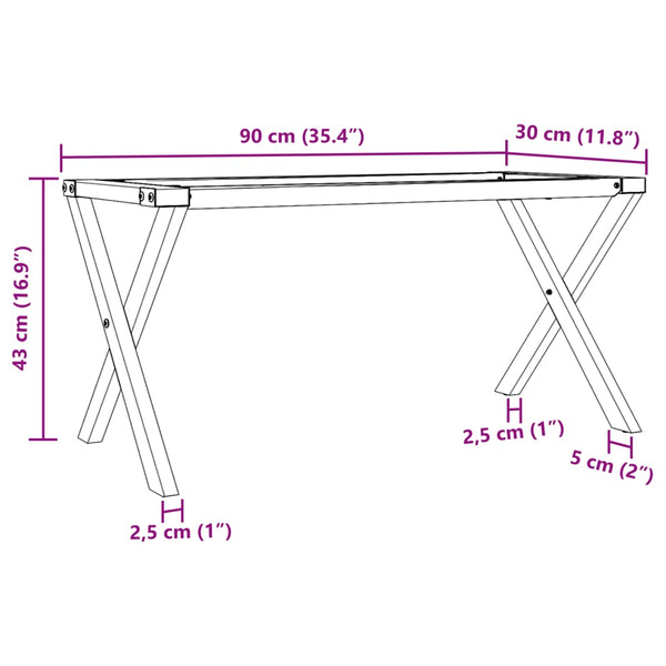 Couchtischgestell X-Form Stahl 90x30x43 cm