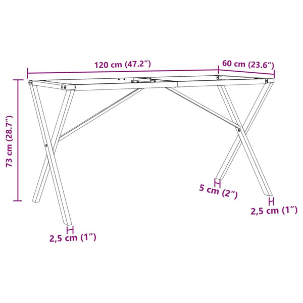 Esstischgestell X-Form Stahl 120x60 cm