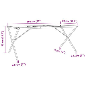 Esstischgestell X-Form Stahl 160x80 cm