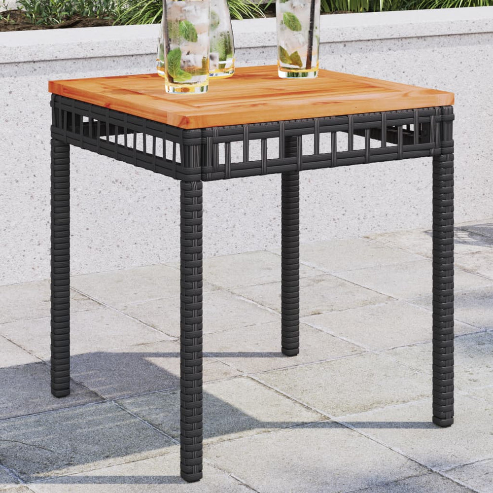Schwarzer Gartentisch Poly Rattan Akazie 38x38x42cm