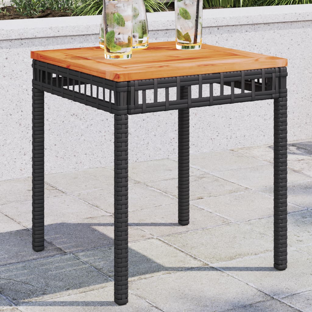 Schwarzer Gartentisch Poly Rattan Akazie 38x38x42cm