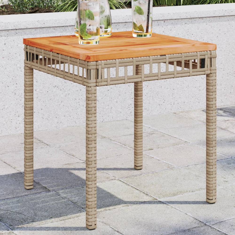 Beiger Gartentisch 38x38 cm Poly Rattan Akazie