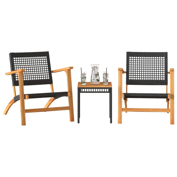 vidaXL Ensemble bistrot 3 pièces résine tressée et bois d'acacia massif noir
