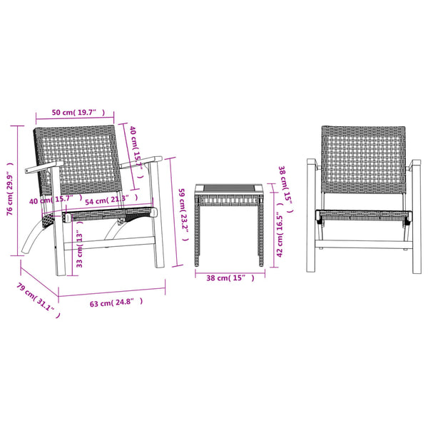 3-tlg. Bistro-Set Beige Poly Rattan Akazie