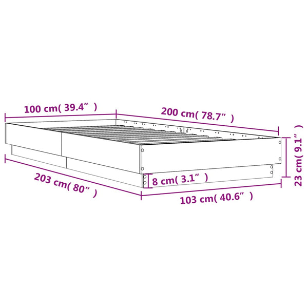 Bettgestell mit LED Räuchereiche 100x200 cm