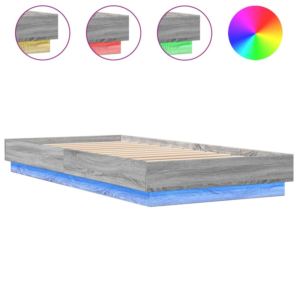 vidaXL Cadre de lit LED Gris Chêne Sonoma 100x200 cm