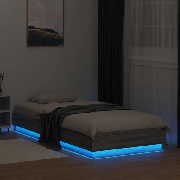 LED Bettgestell 100x200 cm Grau Sonoma-Eiche