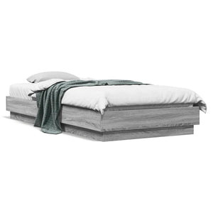 LED Bettgestell 100x200 cm Grau Sonoma-Eiche