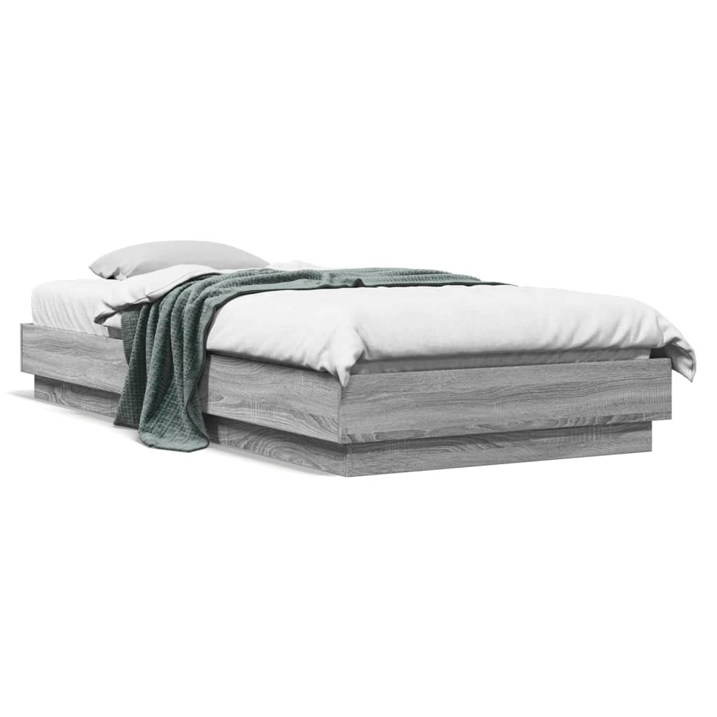 LED Bettgestell 100x200 cm Grau Sonoma-Eiche