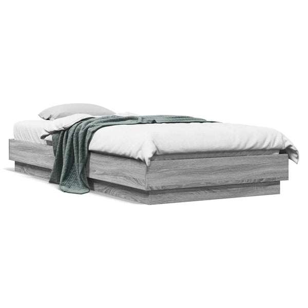 LED Bettgestell 100x200 cm Grau Sonoma-Eiche