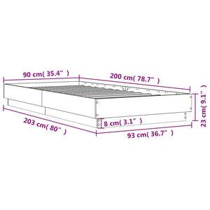Bettgestell mit LED 90x200 cm Sonoma-Eiche