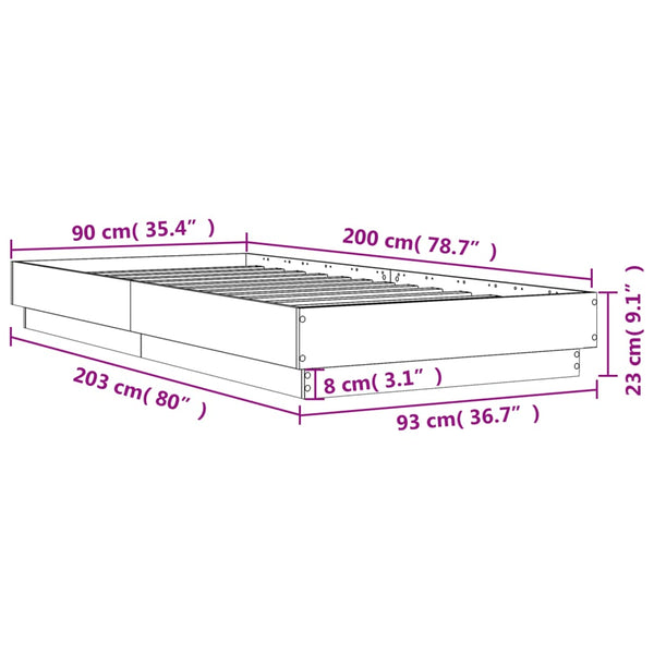 Bettgestell mit LED 90x200 cm Sonoma-Eiche