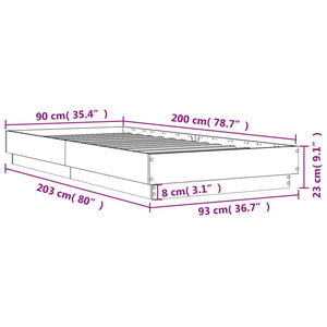 Bettgestell mit LED 90x200 cm Braun Eiche-Optik