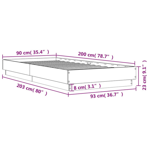 Bettgestell mit LED 90x200 cm Braun Eiche-Optik