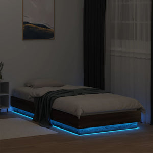 Bettgestell mit LED 90x200 cm Braun Eiche-Optik
