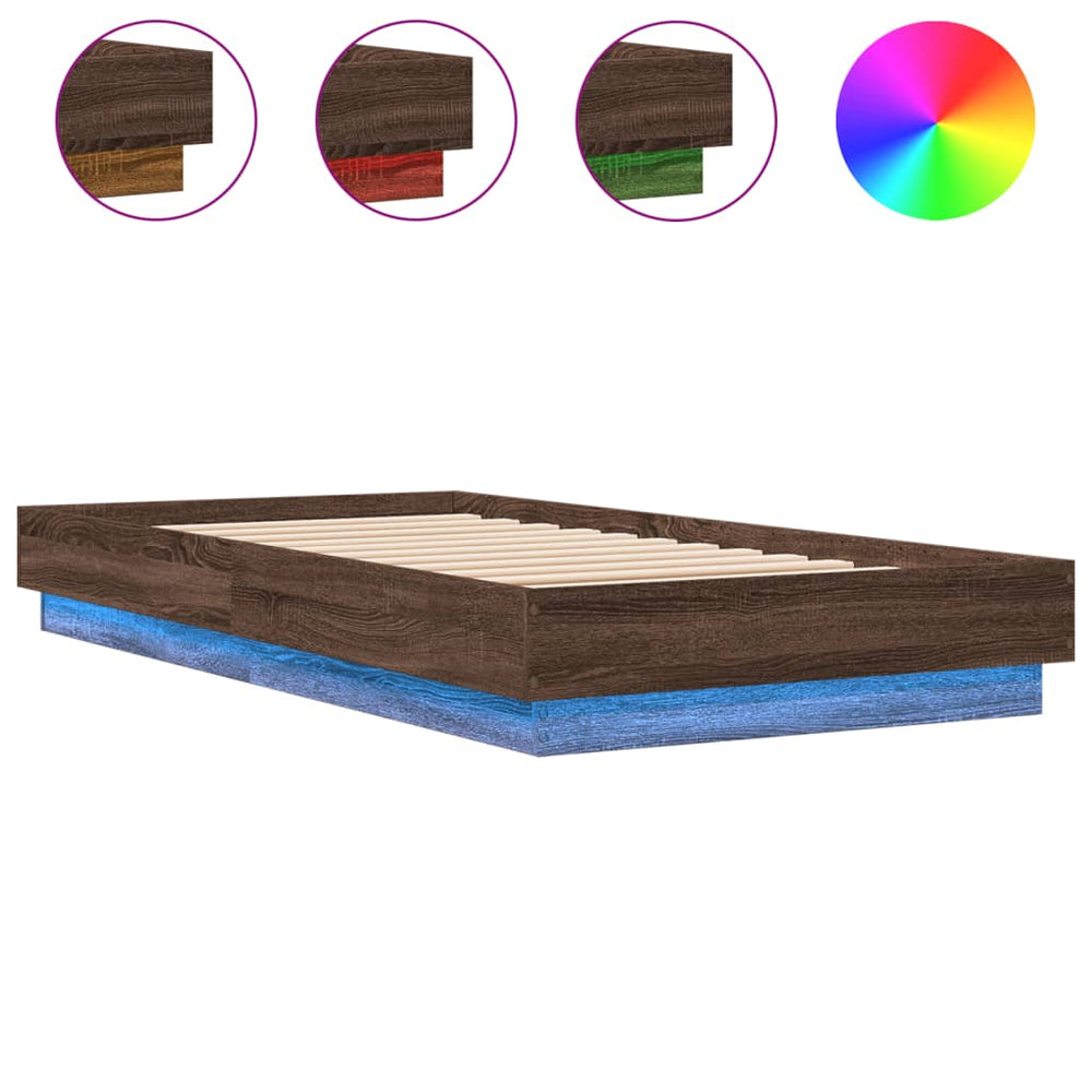 Bettgestell mit LED 90x190 cm Braun Eiche