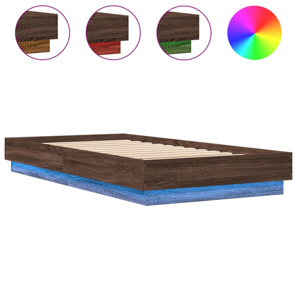 Bettgestell mit LED 90x190 cm Braun Eiche