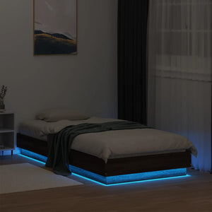 Bettgestell mit LED 90x190 cm Braun Eiche