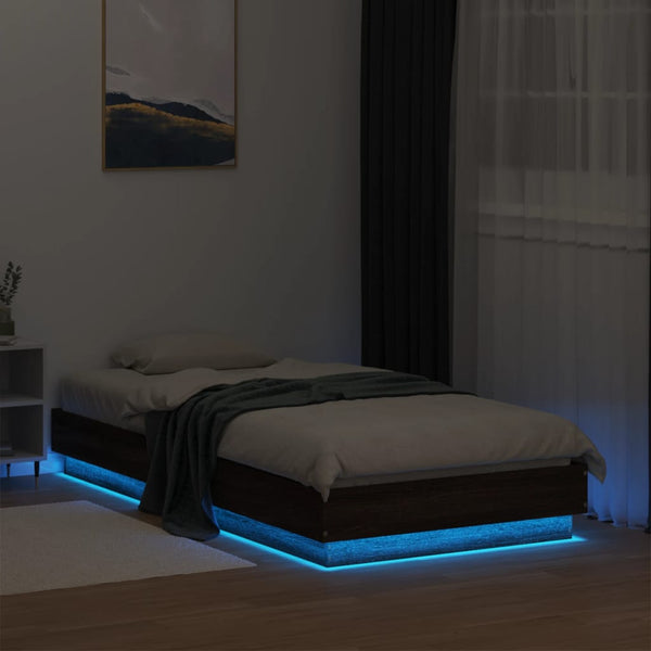 Bettgestell mit LED 90x190 cm Braun Eiche