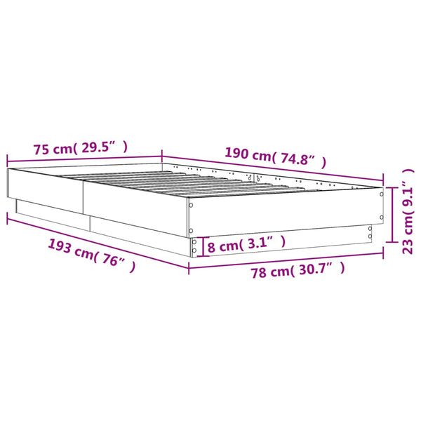 Bettgestell mit LED 75x190 cm Sonoma-Eiche