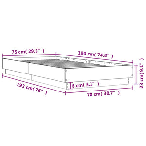 Bettgestell mit LED Betongrau 75x190 cm