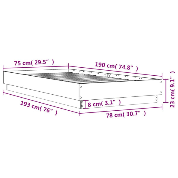 Bettgestell mit LED Betongrau 75x190 cm