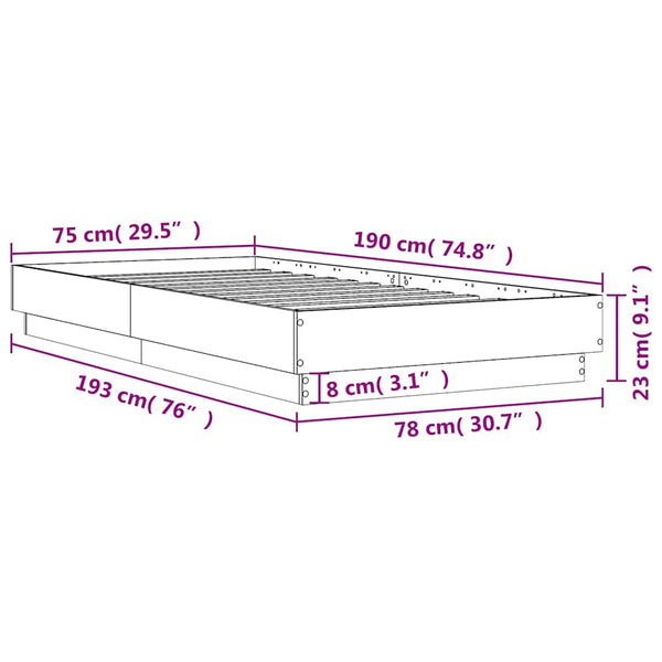 Bettgestell Räuchereiche mit LED 75x190 cm