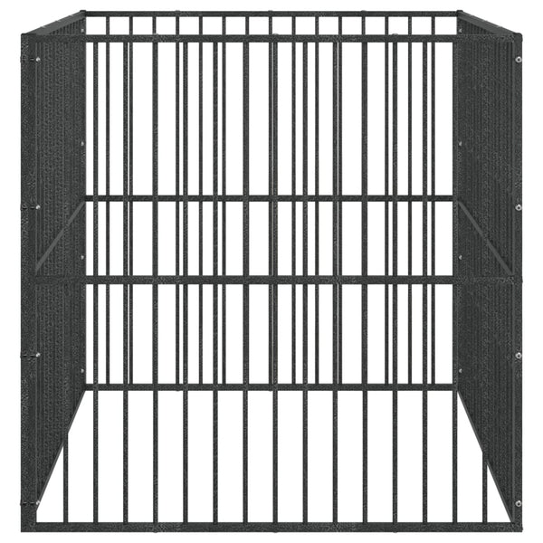 Hundelaufstall 4-tlg. Schwarz Verzinkter Stahl