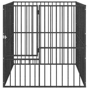 Hundelaufstall 4-tlg. Schwarz Verzinkter Stahl