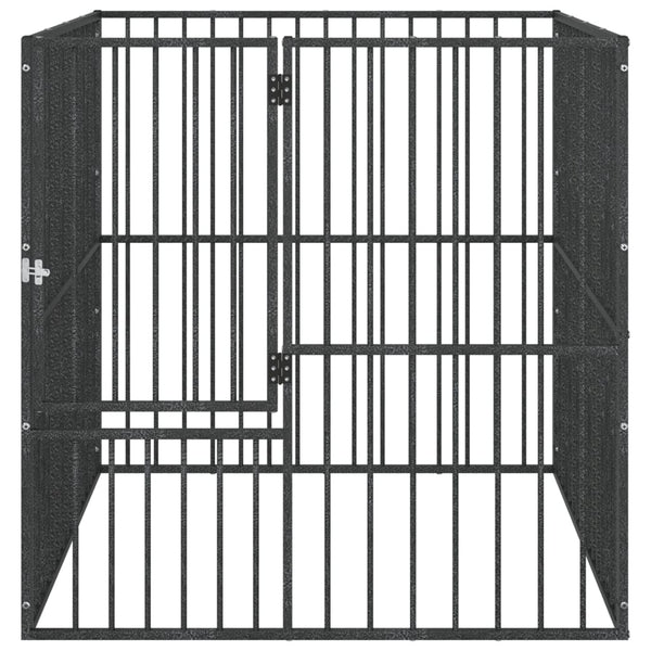 Hundelaufstall 4-tlg. Schwarz Verzinkter Stahl