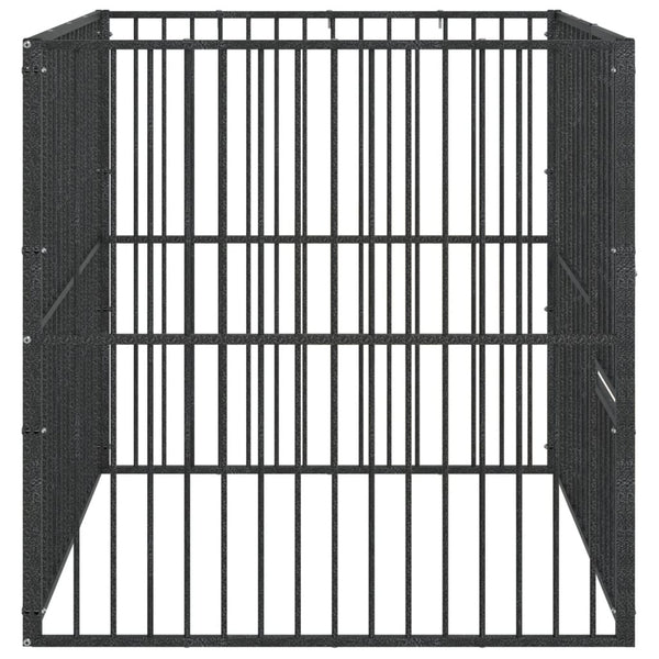 Hundelaufstall 4-tlg. Schwarz Verzinkter Stahl