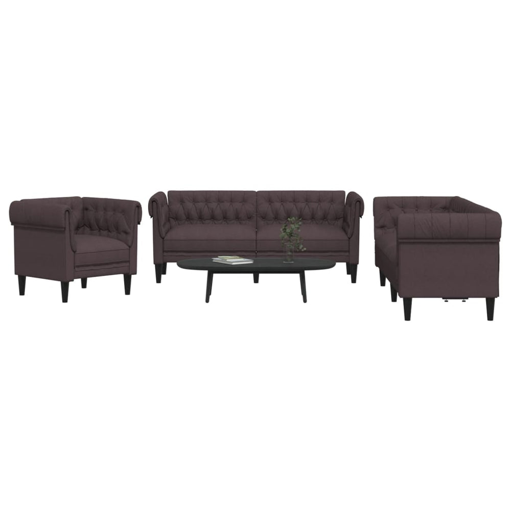3-teilige Sofagarnitur Dunkelbraun Stoff