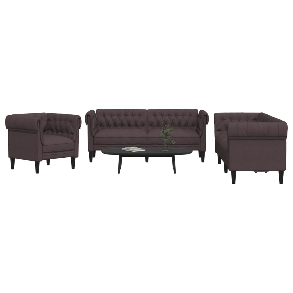 3-teilige Sofagarnitur Dunkelbraun Stoff