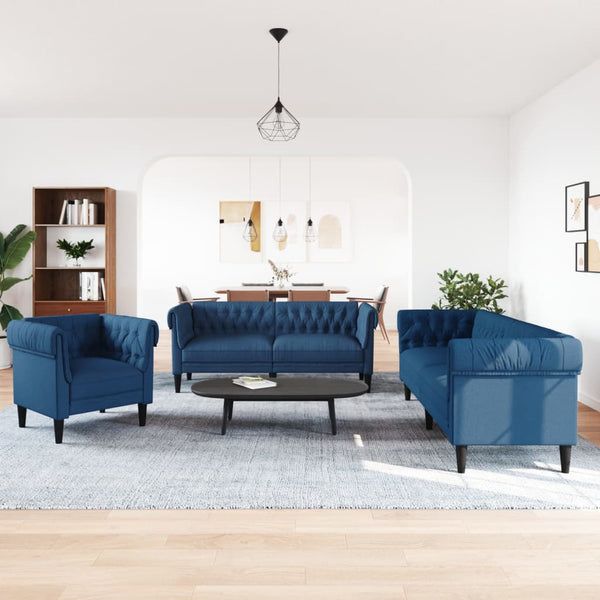 3-tlg. Blaue Stoff Sofagarnitur