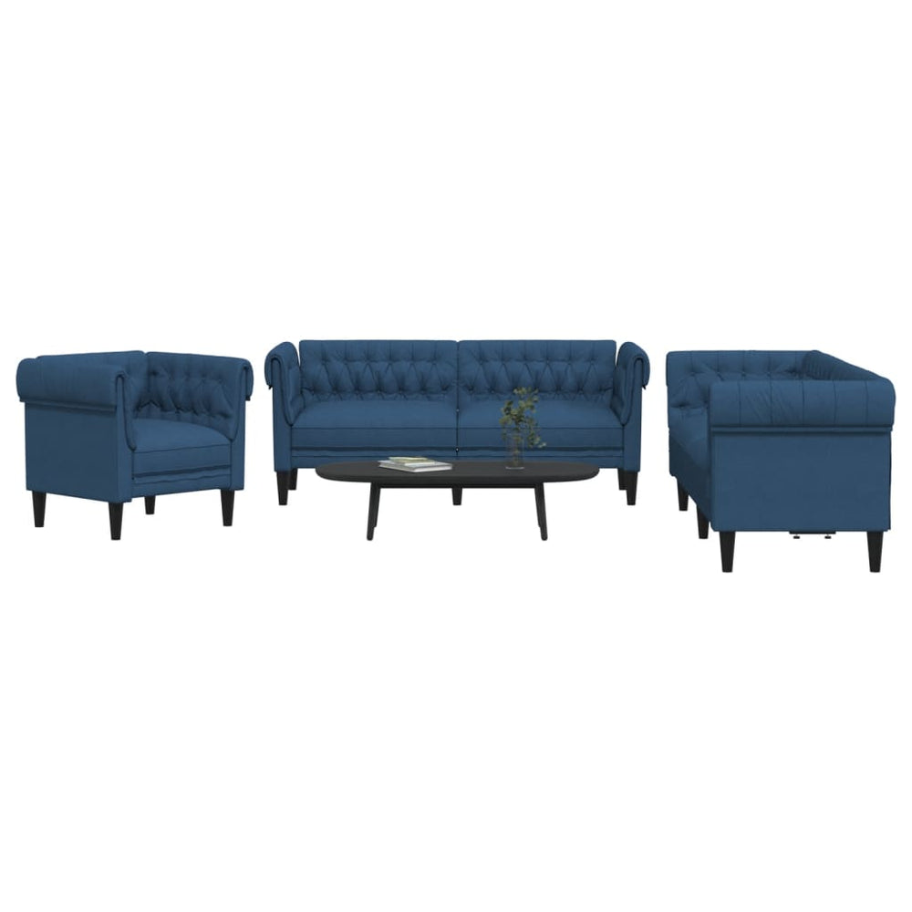 3-tlg. Blaue Stoff Sofagarnitur